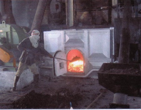 Coal fired furnace during operation